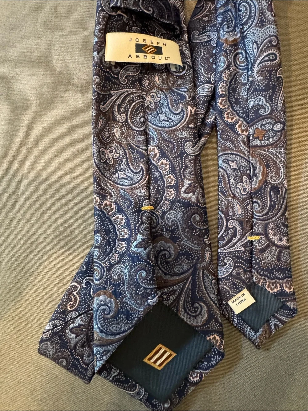 Men's Paisley Silk Tie in Navy and Brown Light Blue by Joseph Abboud Executive